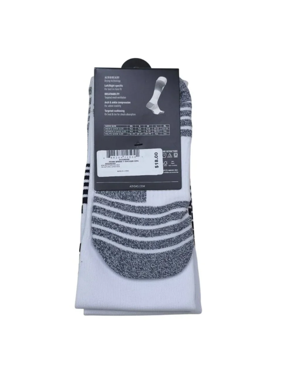 Adidas Team Speed Soccer Socks Medium White & Black Aeroready Recycled Content